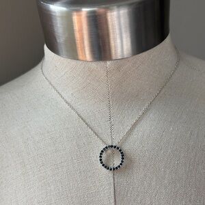 Elegant Silver and Blue Stone Circle Pendant Necklace